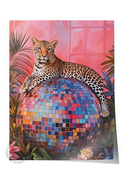 Postifull Unframed Poster, Leopard on Disco Ball, Comfort Series Kitchen Wall Poster, No:108943
