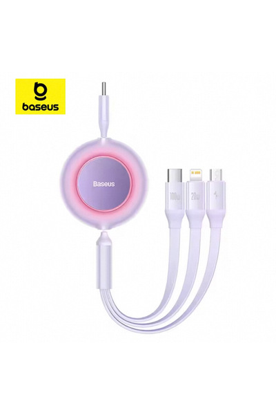 Baseus 1.1m Purple Baseus Retractable 100W 3 in 1 Fast USB Cable for Huawei/Honor Portable 3 in 1 Micro USB