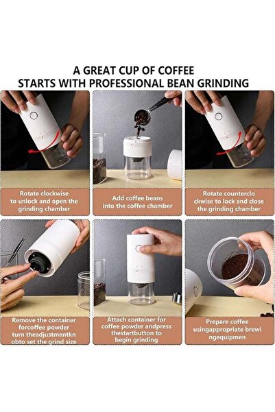 COOYA Portable Coffee Grinder, USB Rechargeable, Make 4 Cups Expresso, Grind Various Coffee Powder(White)