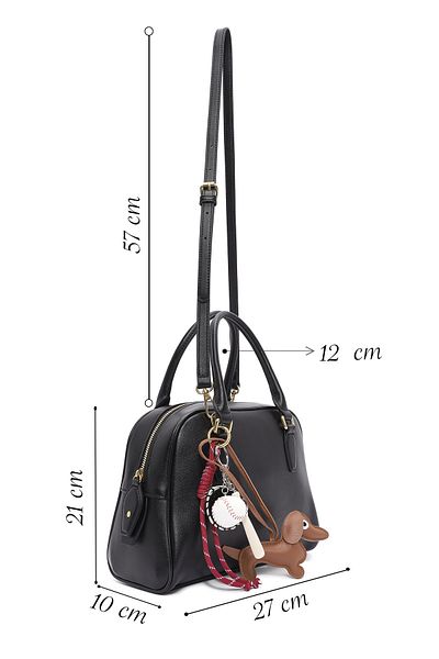Derimod Women's Black Long Strap Leather Handbag with Accessories 25Sbd 247018