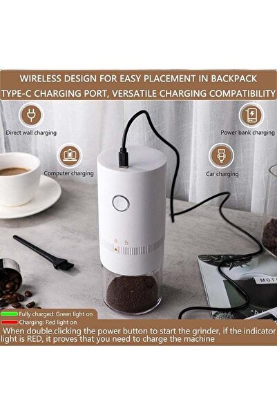 COOYA Portable Coffee Grinder, USB Rechargeable, Make 4 Cups Expresso, Grind Various Coffee Powder(White)