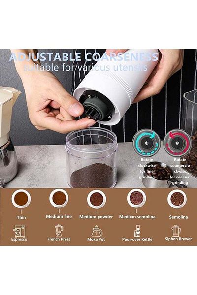 COOYA Portable Coffee Grinder, USB Rechargeable, Make 4 Cups Expresso, Grind Various Coffee Powder(White)