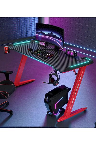 COOYA Modern Gaming Computer Table, With RGB Lighting, Metal Frame, 
140*60*74cm, Desk, for Home Office
