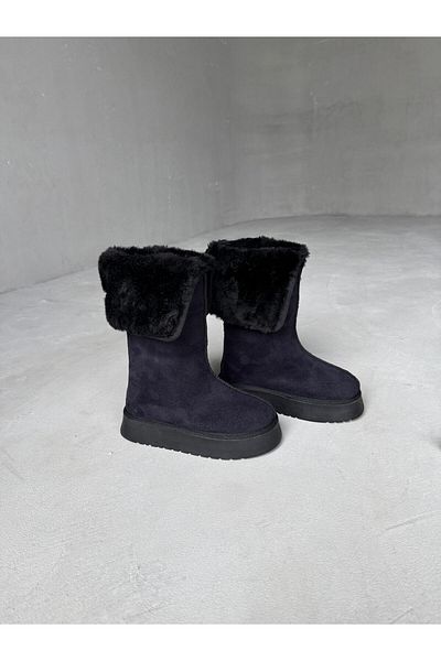 Cappmoda Ayk-1007 Μαύρες μακριές μπότες με χοντρή σόλα με γούνα εσωτερικά και λεπτομέρεια Ugg Tag