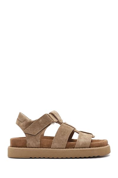 Derimod Women's Tan Thick Soled Suede Leather Sandals 25Sfd 405310