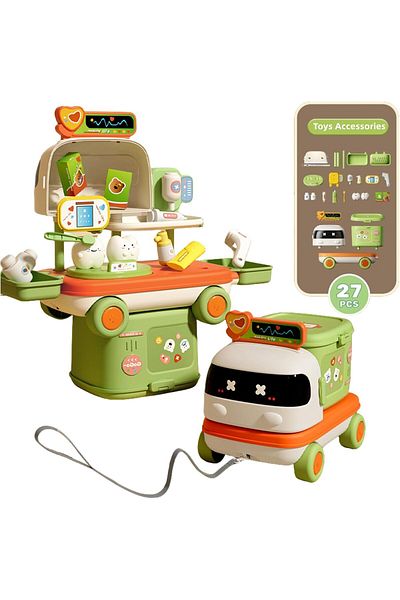 COOYA Kids Doctors Play Set, Dentist Kit for Kids,2 in 1 Dentist Play Set with Mobile Cart and Storage Box
