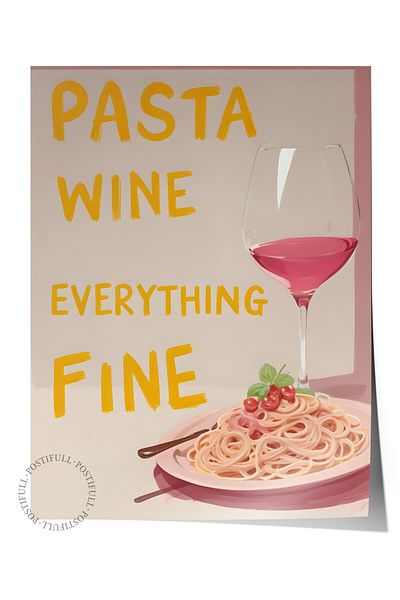 Postifull Poster fără încadrare, Tort Wine Everything Fine, Poster de perete de bucătărie din seria Comfort, NR:109133