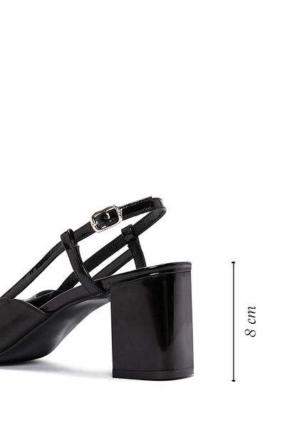 Derimod Women's Black Open Back Heeled Leather Shoes 25Sfd 160114