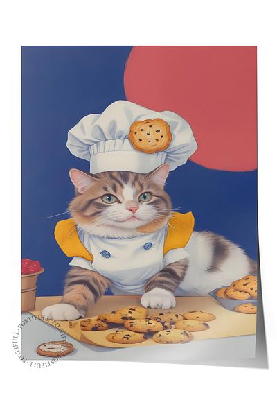 Postifull Unframed Poster, the Chef Cat of Cookies, Comfort Series Kitchen Wall Poster, No:109104
