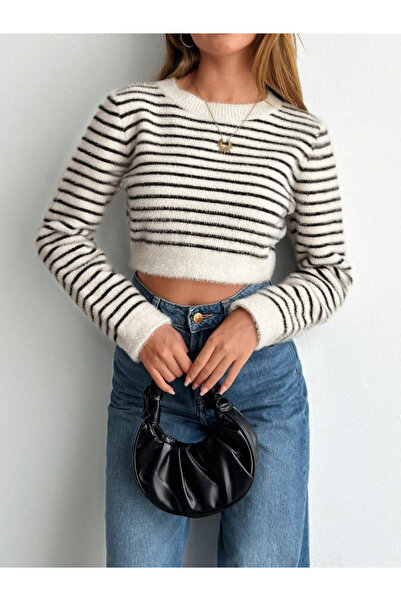 JANES Kadın Uzun Kollu Balıkçı Yaka Crop - Beyaz