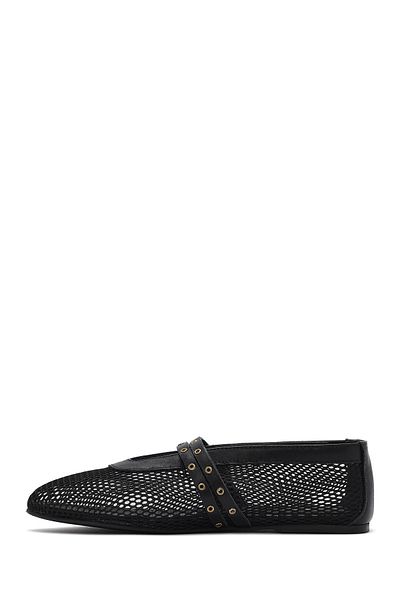 Derimod Women's Black Buckle Mesh Fabric Ballerinas 25Sfd18136F