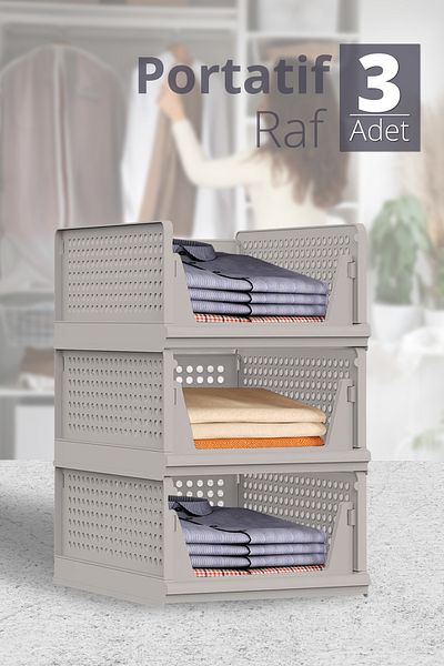 Trend Maison Φορητό πλαστικό συρόμενο ράφι πολλαπλών χρήσεων Σετ οργάνωσης ντουλαπιών 3 τεμαχίων - Χώμα