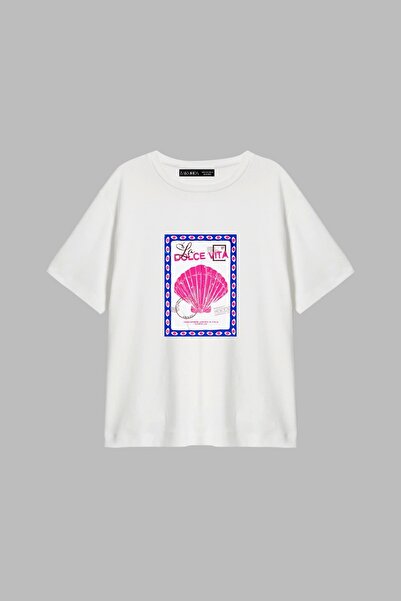 CİNEMA MODA Dolce Vita Štampano opuštenog kroja bela ženska majica