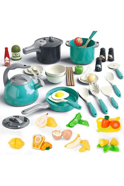 COOYA 61Pcs Kitchen Pretend Play Toys, with Play Pots and Pans, Utensils Cookware Toys, Toy Vegetables
