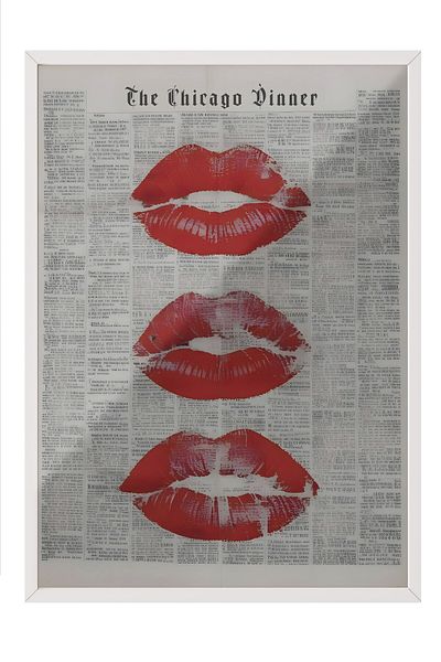 Postifull Pictură cu cadru alb, Kisses for the newspaper, Pictură de perete pentru bucătărie din seria Comfort, NR:108923