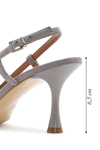 Derimod Women's Gray Open Back Suede Leather Thin Heeled Shoes 25Sfd 161910