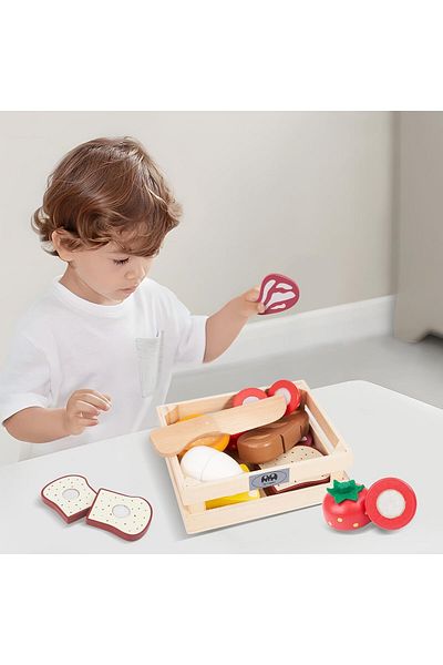 COOYA 8PCS Wooden Kitchen Playsets, Pretend Cutting Food Toys for Kids
