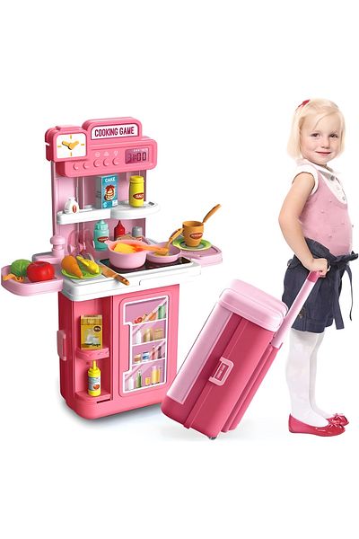 COOYA 3-in-1 Pretend Utensils Set, Real Shape, Music & Faucet Lights & Sounds, for Girls Boys Ages 3+