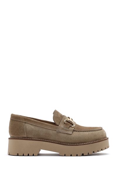 Derimod Loafer masculin din piele de căprioară cu talpă groasă bej cu accesorii 25SFD 180210
