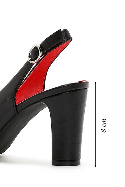 Derimod Gritti Women Black Open Back Thick Heels Leather Shoes 25Sfd 110218