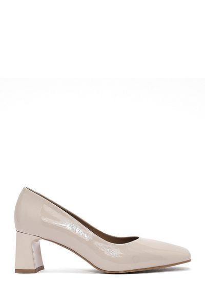 Derimod Women's Beige Short Heeled Patent Leather Stiletto 25Sfd 132516