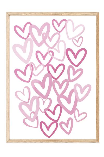 Postifull Ζωγραφική με ξύλινο πλαίσιο, Pink Hearts, Ξύλινη ζωγραφική κουζίνας Comfort Series, NO:108944