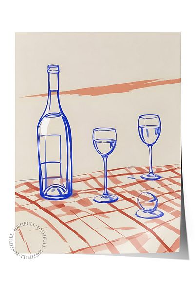 Postifull Frameless Poster, Bottle & Glasses, Comfort Series Kitchen Wall Poster, No:109080
