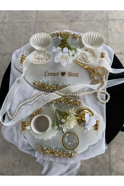 Z&B FLOWERS Engagement Tray Epoxy Promise Engagement Tray Ring Tray Groom Cup Set Epoxy Promise Tray