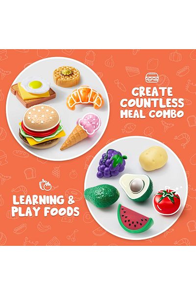COOYA 50 قطعة من ألعاب الطعام البلاستيكية للأطفال، مجموعة ألعاب مطبخ تظاهرية، هدية تعليمية للأطفال البنات والأولاد
