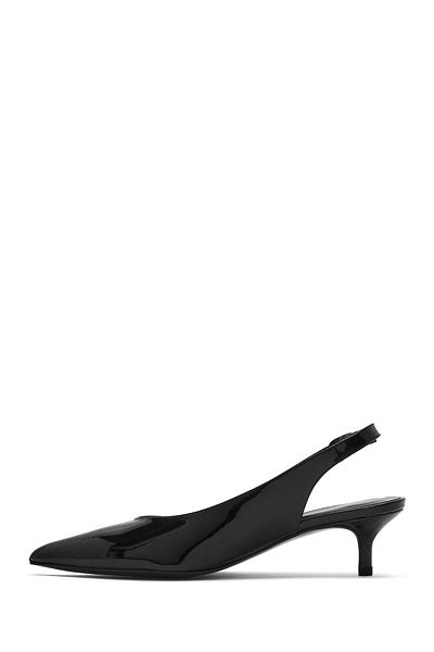 Derimod Women's Black Open Back Low Heel Patent Leather Shoes 25Sfd 230516