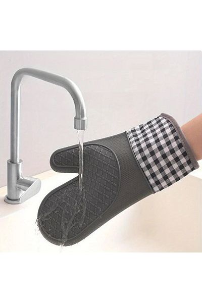 Choice 1pc Gray Silicone Oven Gloves Heat-resistant Anti-burn For Family Gatherings & Festivals