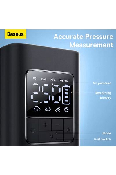 Baseus مضخة هواء لاسلكية لإطارات السيارة من Baseus باللون الأسود، ضاغط هواء محمول قابل لإعادة الشحن لدراجة نارية للسيارة