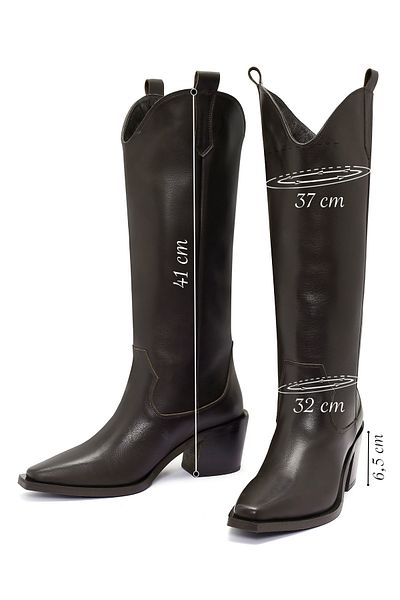 Derimod Women's Brown Thick Heeled Leather Cowboy Boots 24Wfd 152718