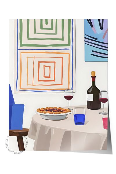 Postifull Unframed Poster, Pie with Wine, Comfort Series Kitchen Wall Poster, No:109138