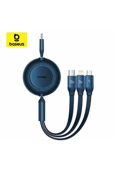 Baseus 1.1m Blue Baseus Retractable 100W 3 in 1 Fast USB Cable for Huawei/Honor Portable 3 in 1 Micro USB T