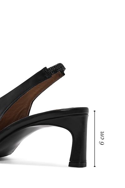 Derimod Women's Black Open Back Elastic Short Heeled Leather Shoes 25Sfd 132218