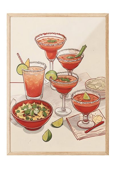Postifull Ζωγραφική με ξύλινο πλαίσιο, Coctails & Lime, Ξύλινη ζωγραφική κουζίνας Comfort Series, NO:109096