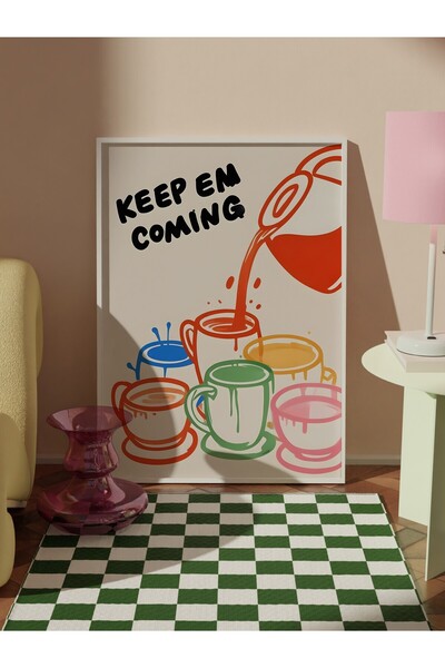 Postifull White Framed Painting, Keep Em Coming, Comfort Series Kitchen Wall Painting, No:109064