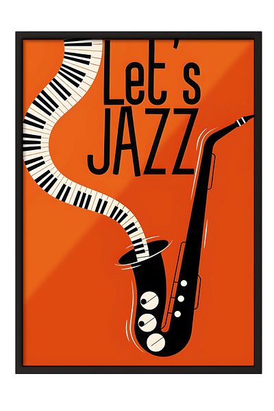 Postifull Pictură cu cadru negru, Let's Jazz - 1, Pictură de perete pentru bucătărie din seria Comfort, NR: 108969