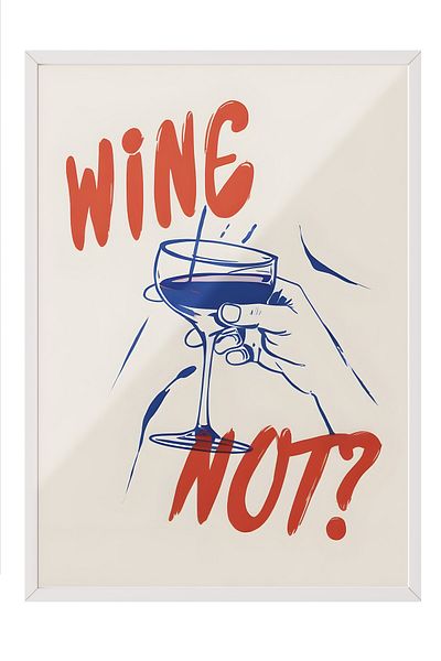 Postifull White Framed Painting, Wine Note?, Comfort Series Kitchen Wall Painting, No:109078