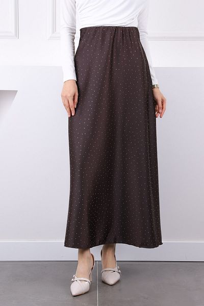İmajButik Καφέ ελαστική μέση πέτρινη σατέν φούστα
