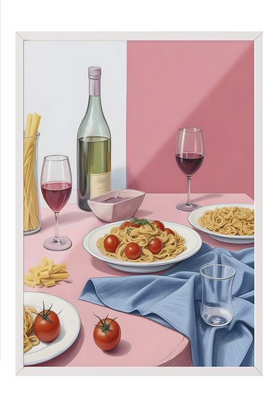 Postifull White Framed Painting, Spaghetti for Dinner, Comfort Series Kitchen Wall Painting, No:109105