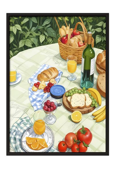 Postifull Pictură cu cadru negru, Picnic Time, Pictură de perete pentru bucătărie din seria Comfort, NR:109106