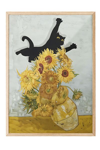 Postifull Ζωγραφική με ξύλινο πλαίσιο, Cat Print Van Gogh, Ξύλινη ζωγραφική κουζίνας Comfort Series, NO:108965