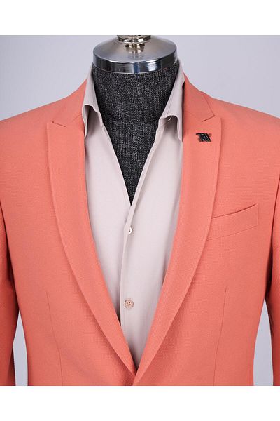 TerziAdemAltun Set jachetă și pantaloni slim în stil italian de culoare cărămidă - T12515