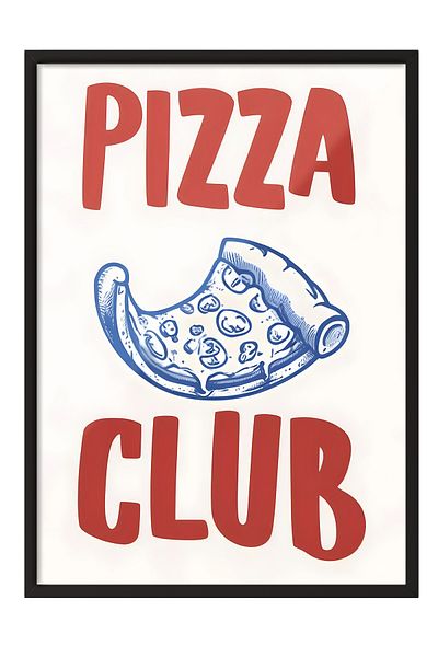 Postifull Pictură cu cadru negru, Pizza Club, Pictură de perete pentru bucătărie din seria Comfort, NR: 109071
