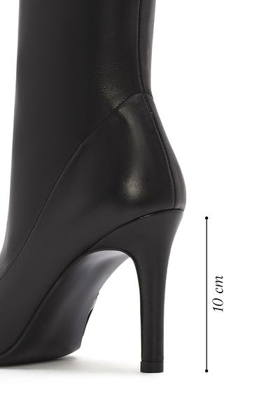Derimod Women's Black Zipper Thin Heeled Leather Boots 24Wfd 143018