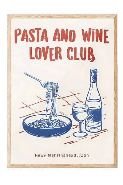 Postifull Ζωγραφική με ξύλινο πλαίσιο, Cake & Wine Lovers Club, Ξύλινη ζωγραφική κουζίνας Comfort Series, NO:109077