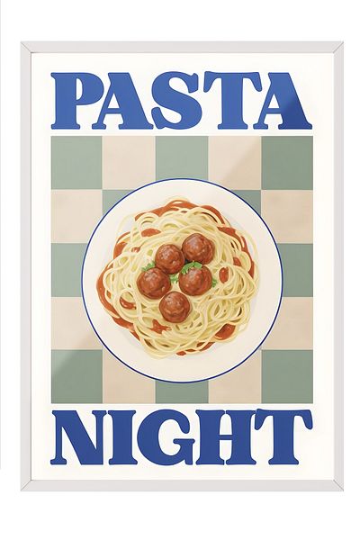 Postifull White Framed Painting, Cake Night, Comfort Series Kitchen Wall Painting, No:109091