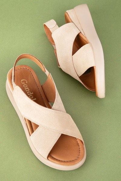 Gondol Hakiki Deri Kısa Topuklu Çapraz Sandalet Elnr.393